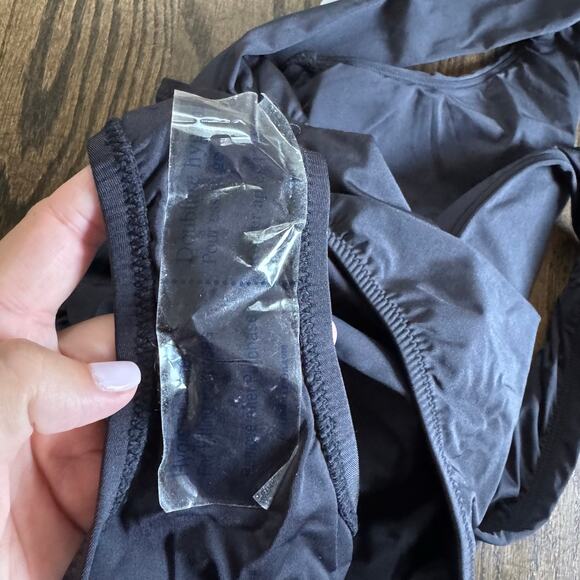 Trina Turk Solid Black Wrap Front Deep V Neck One Piece Swim Suit Size 12 - Picture 5 of 9